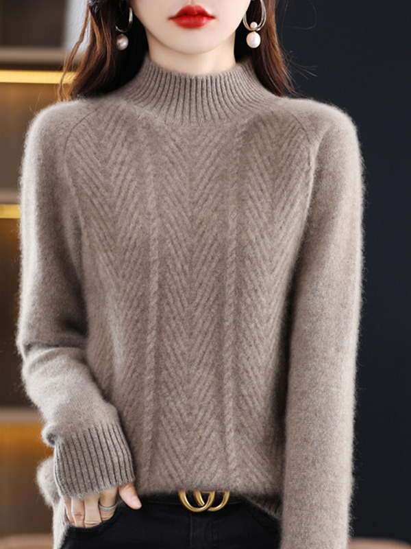 Ropa de otoño e invierno 2024 nuevo popular de este año popular hermoso medio cuello alto grueso suéter de las mujeres camisa de fondo de estilo occidental