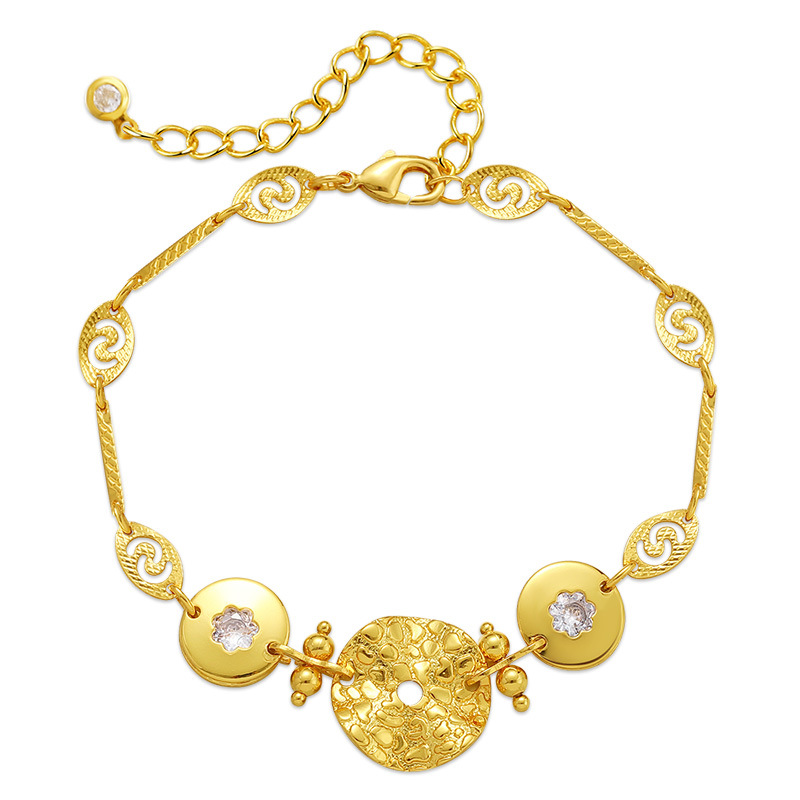 Retro Round Flower Brass Inlay Zircon Bracelets 1 Piece