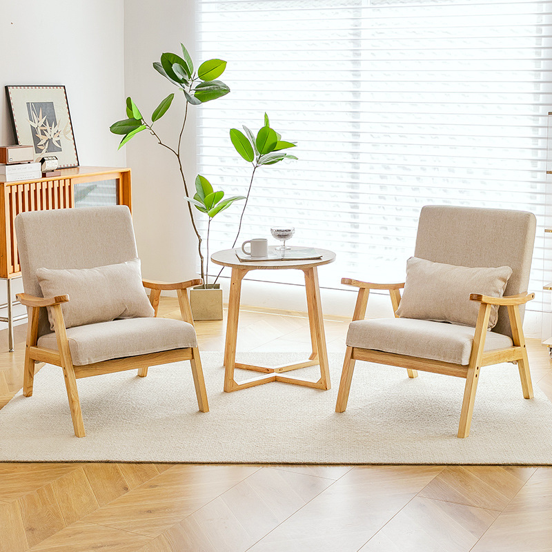 Single Lazy Sofa Chair B&B Hotel Room Bedroom Chair Balcony Living Room Solid Wood Leisure Chair Negotiation Combination