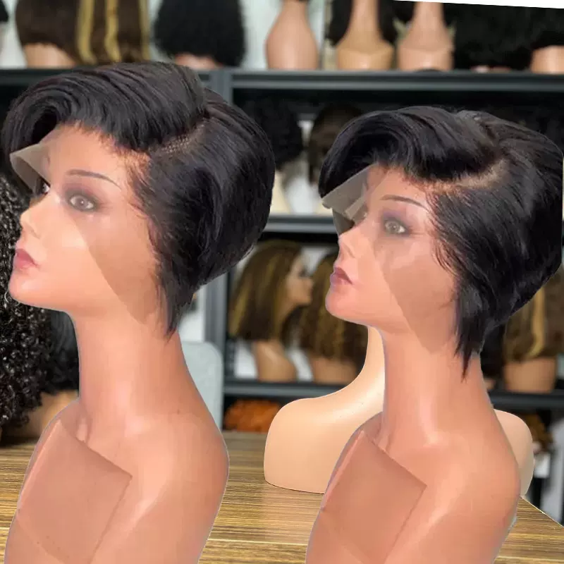 许昌假发蕾丝头套分缝真发全头套偏分头套 pixie假发短发直发头套