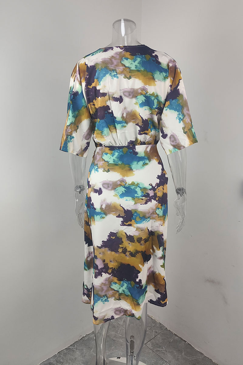 Wholesale Women's Elegant Commute Style Printing Printing Office Daily Date V Neck Short Sleeve One-Step Skirt display picture 3