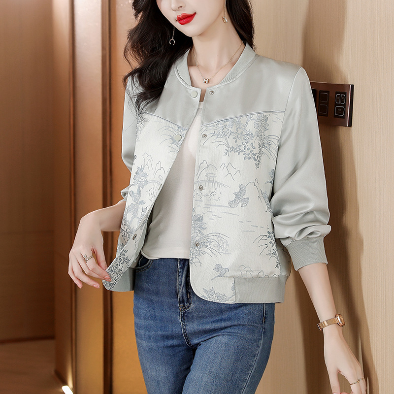 Yle8154 Retro Baseball Jacket 2025 Autum New Chinoiserie Jacquard Casual Jacket Short Long-Sleeved Top