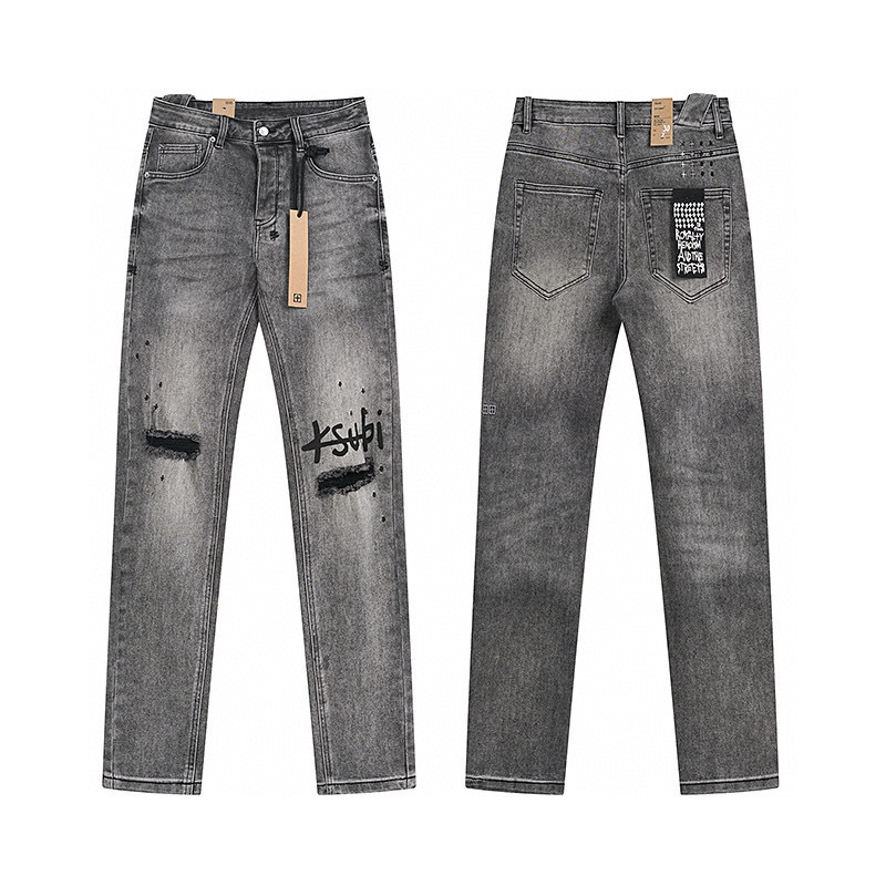Cross-Border European and American Best-Selling Trendy Brand Ksubi Men's Casual Slim-Fit Ripped Skinny Jeans with Stretch