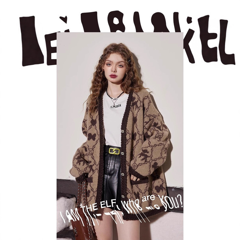 Fairy's Pocket Long Sweater Cardigan Women's 2025 Winter New Loose Imitation Mohair Maillard Top-