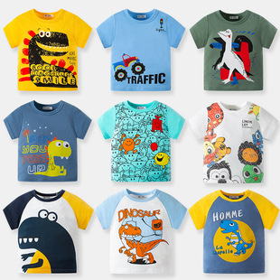 2025 Summer New Children's Cartoon Dinosaur Short Sleeve T-Shirt Boys T-Shirt Baby Tops Wholesale Dropshipping