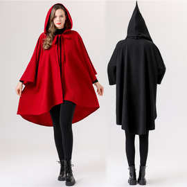 万圣节成人带袖披风斗篷小红帽吸血鬼死神中世纪中款化妆舞会短袍