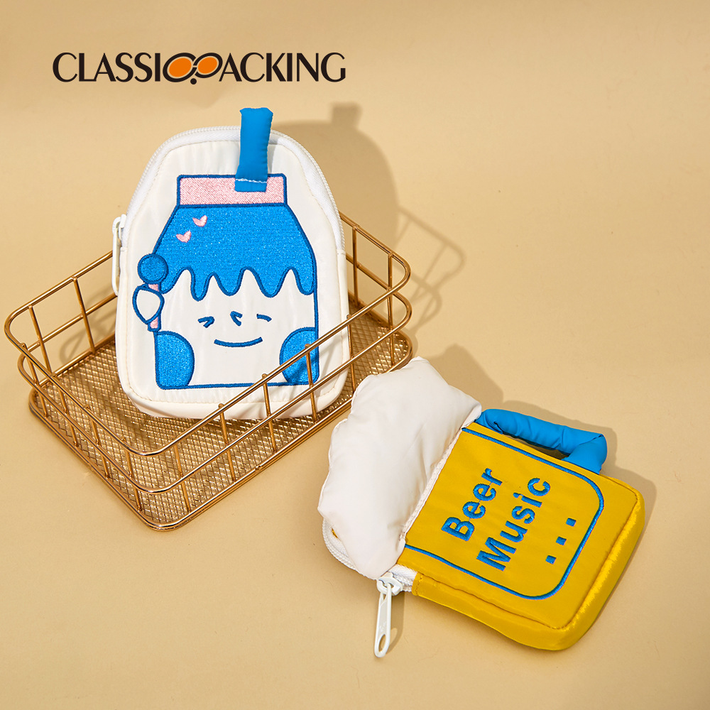 Fábrica al por mayor bolsa de almacenamiento cerveza taza leche Caja forma multifuncional moneda monedero lápiz labial bolsa de almacenamiento con logo