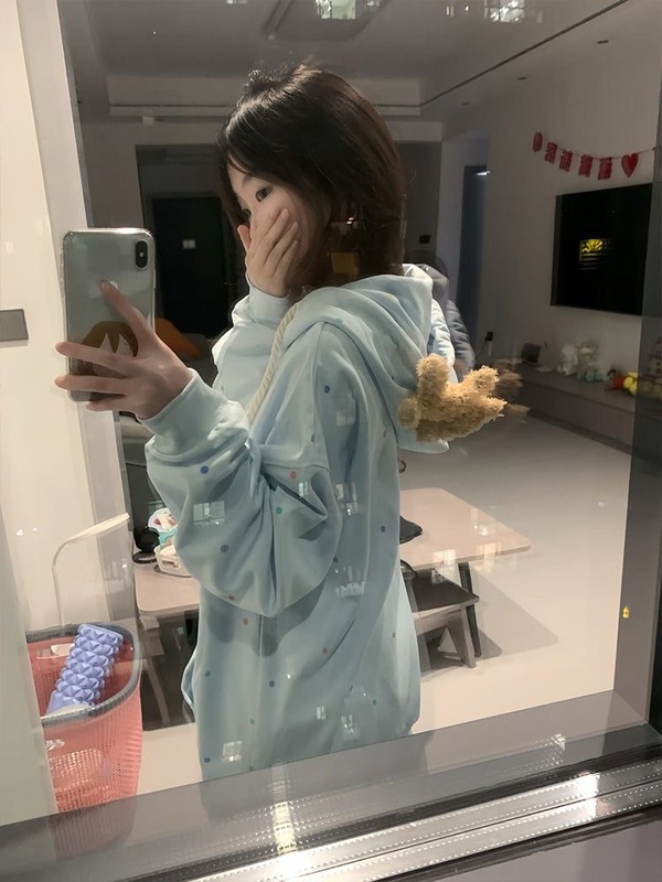 国潮のかわいい熊の波点のカーディガンの男女の秋冬の金のゆったりしている学院の風のファスナーのコート|undefined
