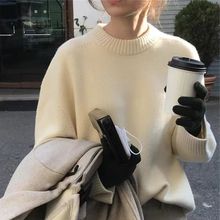 高质感外穿加厚新款韩国软糯圆领秋冬毛衣女套头宽松打底针织衫