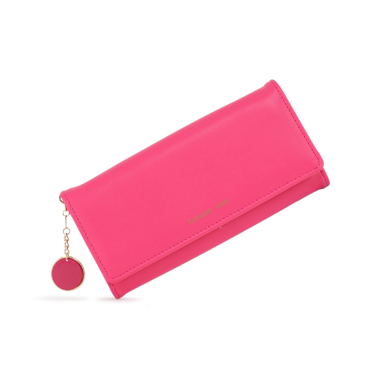 La billetera de la señora Labella, billetera larga coreana PU, bolso de tarjetas de estilo simple de color sólido, tres veces plegable.