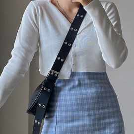 ins网红感单肩双排扣手提款韩版设计腋下包斜跨包女黑色街头潮流