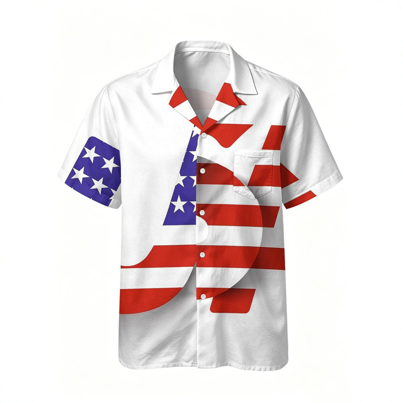 American flag all-over print cross-border men's Cuban collar European and American Independence Day casual beach cardigan plus-size short-sleeve shirt American flag all-over print cross-border men's Cuban collar European and American Independence Day casual beach cardigan plus-size short-sleeve shirt