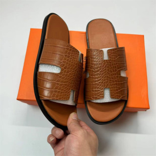 2025 Middle East Cross-border E-commerce Men's H Slippers Southeast Asian Flat Leather Shoes European and American Foreign trade original order Slippers