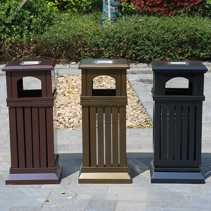 花园不锈钢垃圾桶电梯楼道带烟缸垃圾箱户外创意条形果皮箱可回收