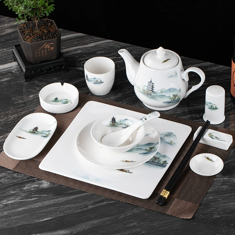Sansui, set for hotel, ceramic tableware, 3 piece set, Chinese style