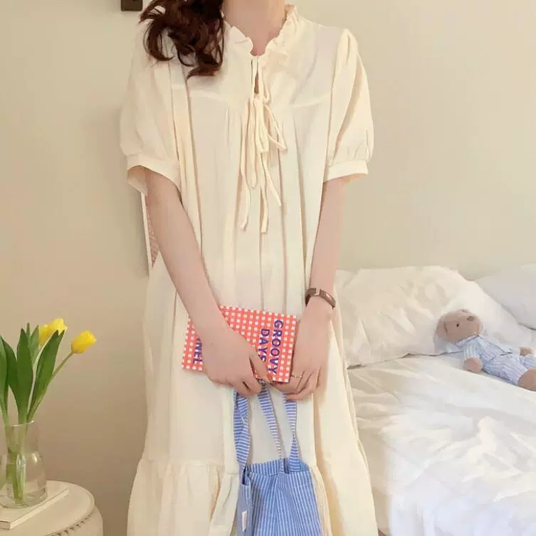 Summer breathable cotton long pijama, with short sleeve, oversize