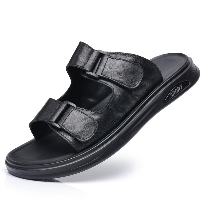 Verano nuevo cabeza de cuero de vaca zapatillas de cuero para hombres sandalias de cuero de dedos expuestos zapatillas respirables zapatillas para hombres zapatos