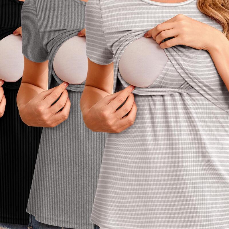 3pcs Ruched Maternity Breastfeeding Tops 3pcs Women's跨境|undefined