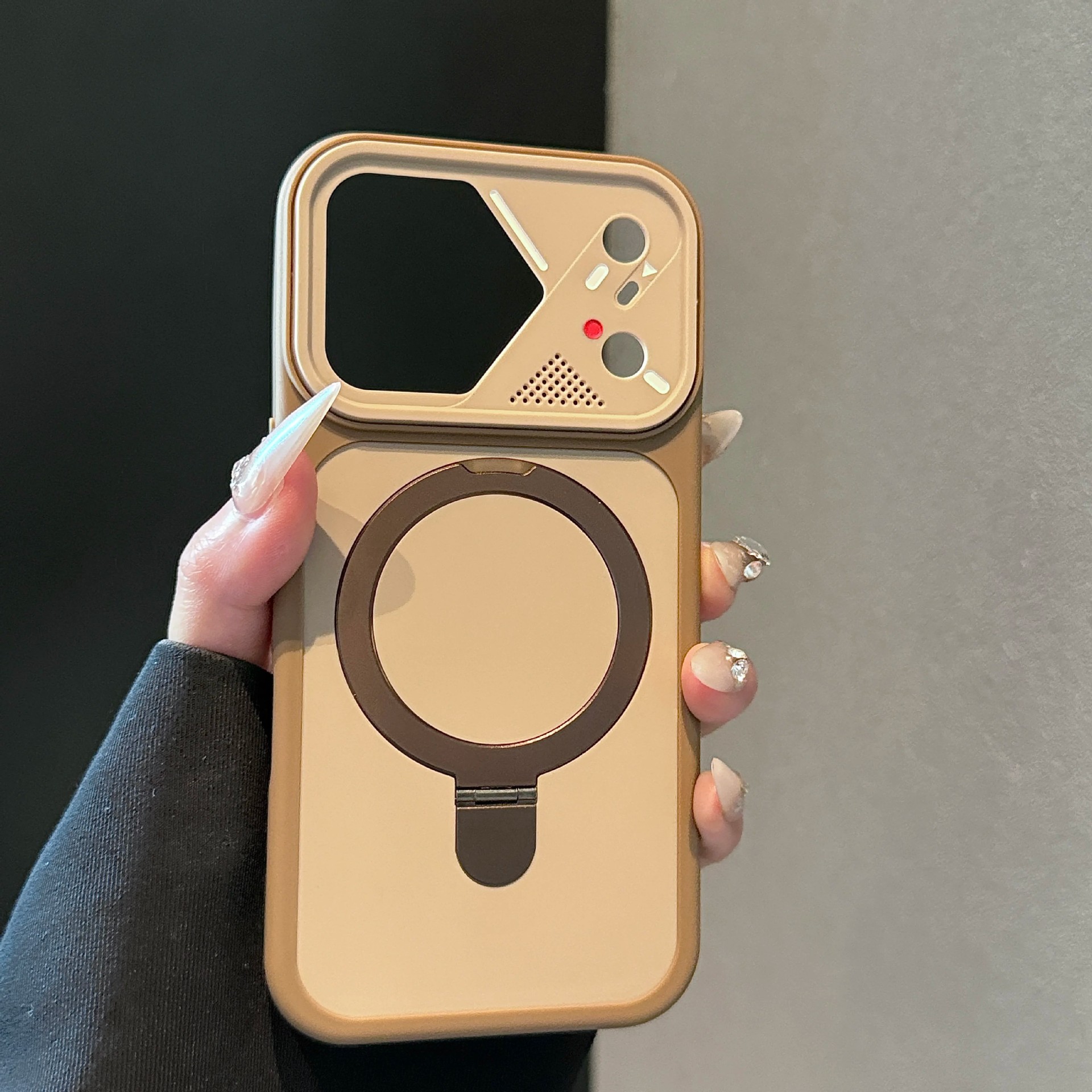 Magnetic Kickstand Matte Phone Case with Mecha Lens Frame for iPhone 17 Pro Max, 17, 16, 15, 14, 13, Shockproof Hard PC Cover