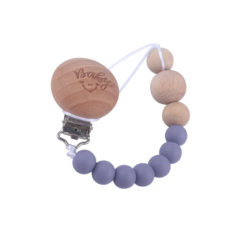 Bebé suministros de haya bebé Smiley cara forma chupete clip Beech cuentas de gel de sílice mordedor grano chupete cadena anti-pérdida