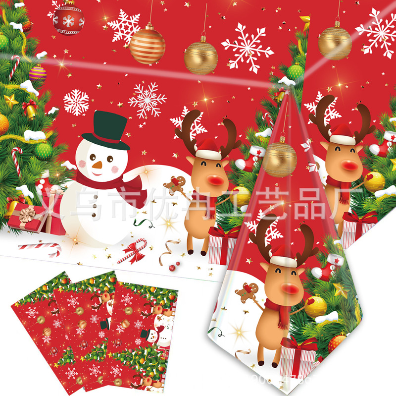 クリスマスくるみ割り雪だるま使い捨てプラスチック布地テーブルクロス祝日テーブルクロスパーティーアレンジ用品|undefined