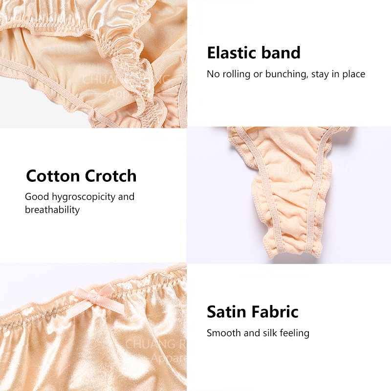 Ropa interior europea y americana de talla grande de satén de lujo de las mujeres sexy ropa interior entrepierna de satén de algodón puro transpirable de secado rápido cómoda ropa interior de mujer