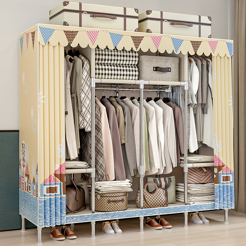 Simple Wardrobe, Easy-to-Install Fabric Wardrobe for Bedroom, Home Use, Rental Apartments, Child-Friendly, Economical Metal Wardrobe