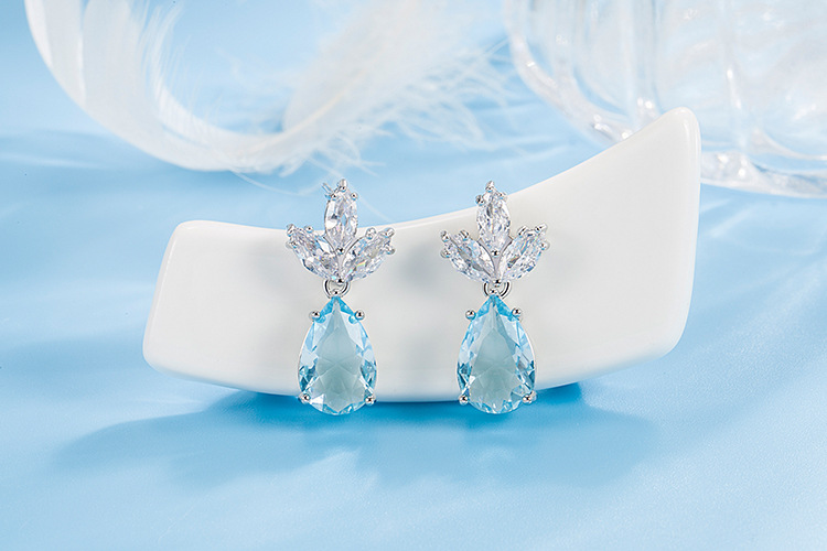 Fashion Water Droplets Copper Drop Earrings Inlay Zircon Copper Earrings 1 Pair