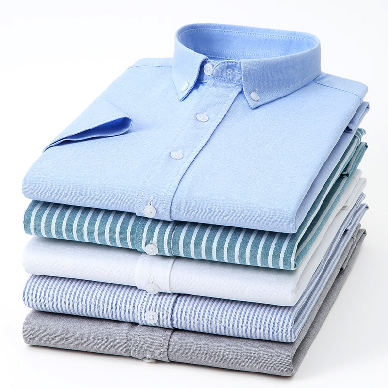 New Summer Cotton Short-sleeved Shirt Men's Solid Color Casual Breathable Loose Oxford Spinning Shirt Men's Trendy One-Piece Hair New Summer Cotton Short-sleeved Shirt Men's Solid Color Casual Breathable Loose Oxford Spinning Shirt Men's Trendy One-Piece Hair