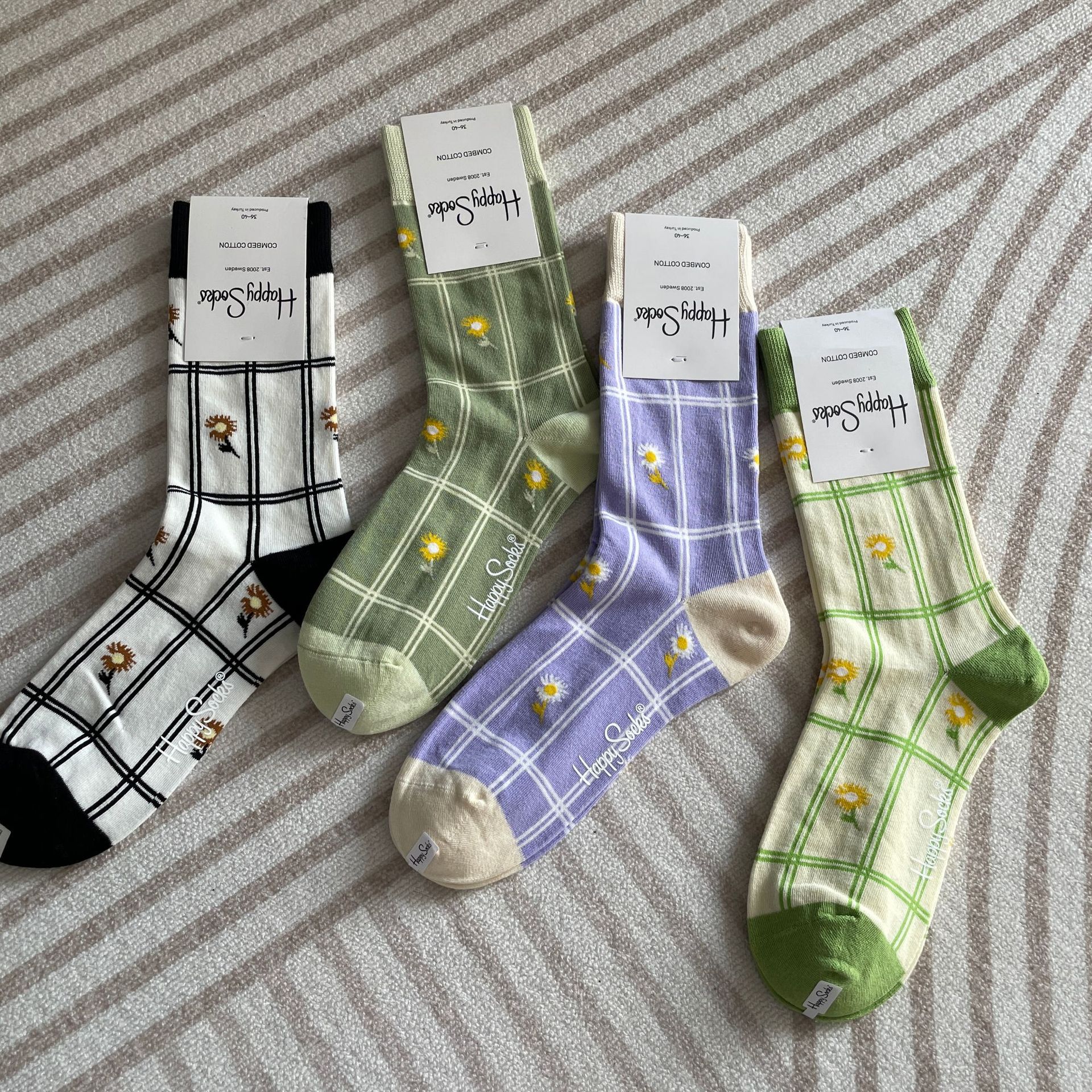 新款瑞典HappySocks女士中高筒棉襪歐美ins潮流時尚百搭彩色襪子