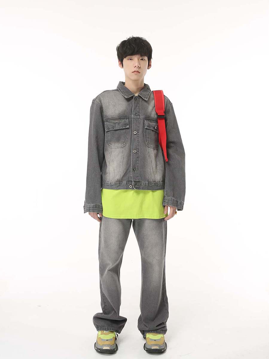 Mtlclothes ropa de Hombre | 2023 nuevo estilo coreano casual suelta MEDIADOS DE-alta cintura micro-pull traje de chaqueta de mezclilla