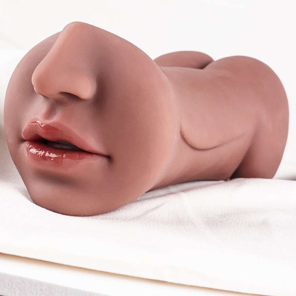 Three-Opening TPE Manual Masturbator with Textured Inner Tunnel, Skin-Tone Cup — detail image 3