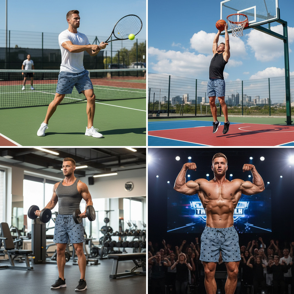 Herren Badehose Mit Vertikalen Streifen Und Gürtel Für Den Strand_voghion.com
