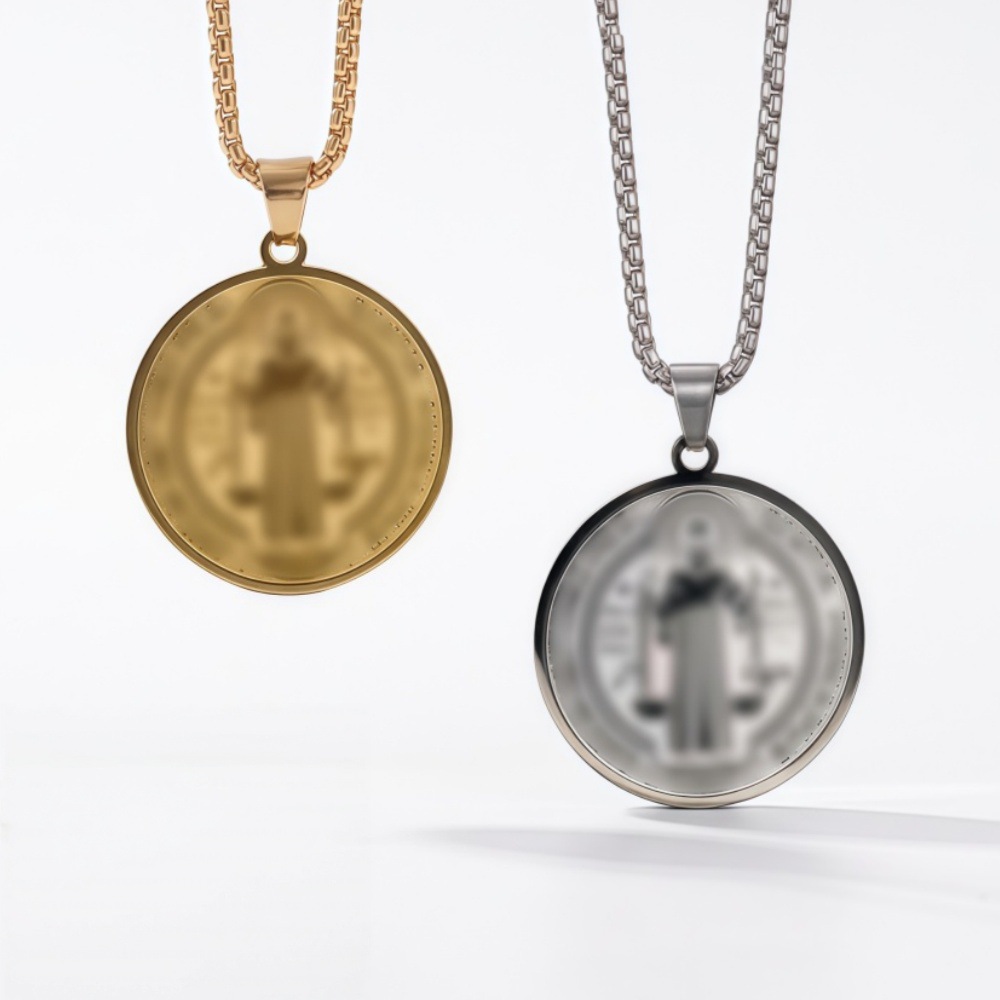 Cross-border popular personalized stainless steel pendant necklace, simple retro round long clavicle chain, trendy European and American jewelry