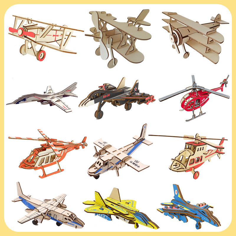 Primary School Students' Activity: Aviation Study, Airplane Model, Wooden 3D Puzzle, Children's Assembly Toy, Educational Puzzle