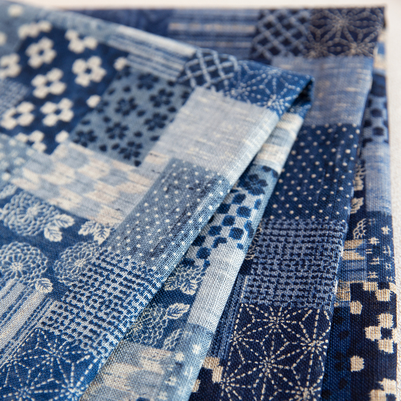 Japan imported pure cotton and wind imitation denim patchwork clothing hat pants Japanese printing and dyeing fabric