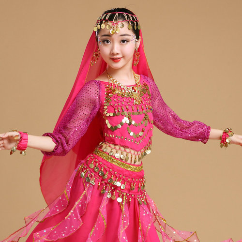 Children's Indian dance costumes Xinjiang dance folk dance fitness dance costumes belly dance highlights long-sleeved tops