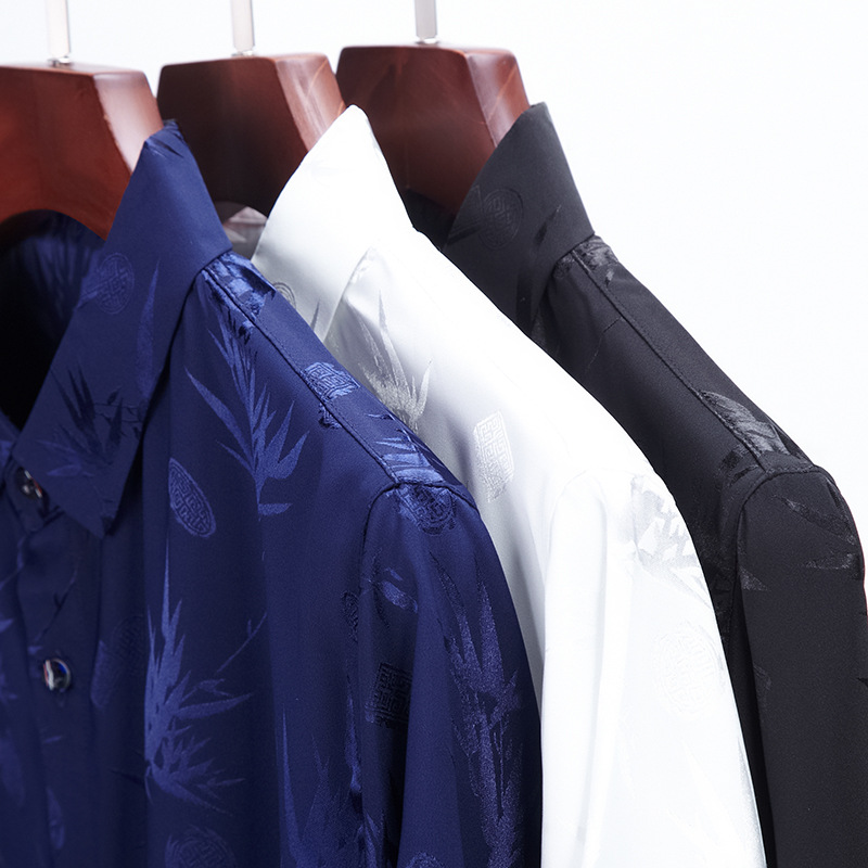 Camisa floral de seda de hielo de los hombres de mediana edad manga corta verano Delgado negocio casual papá media manga verano camisa de seda artificial