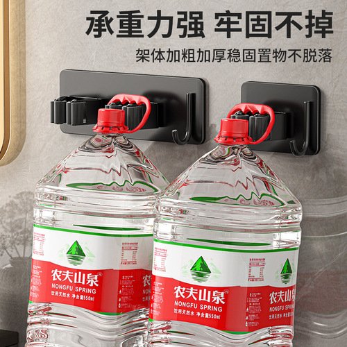 Mop hook stainless steel punch-free bathroom storage sticky hook broom hanger strong adhesive wall hanging mop clip