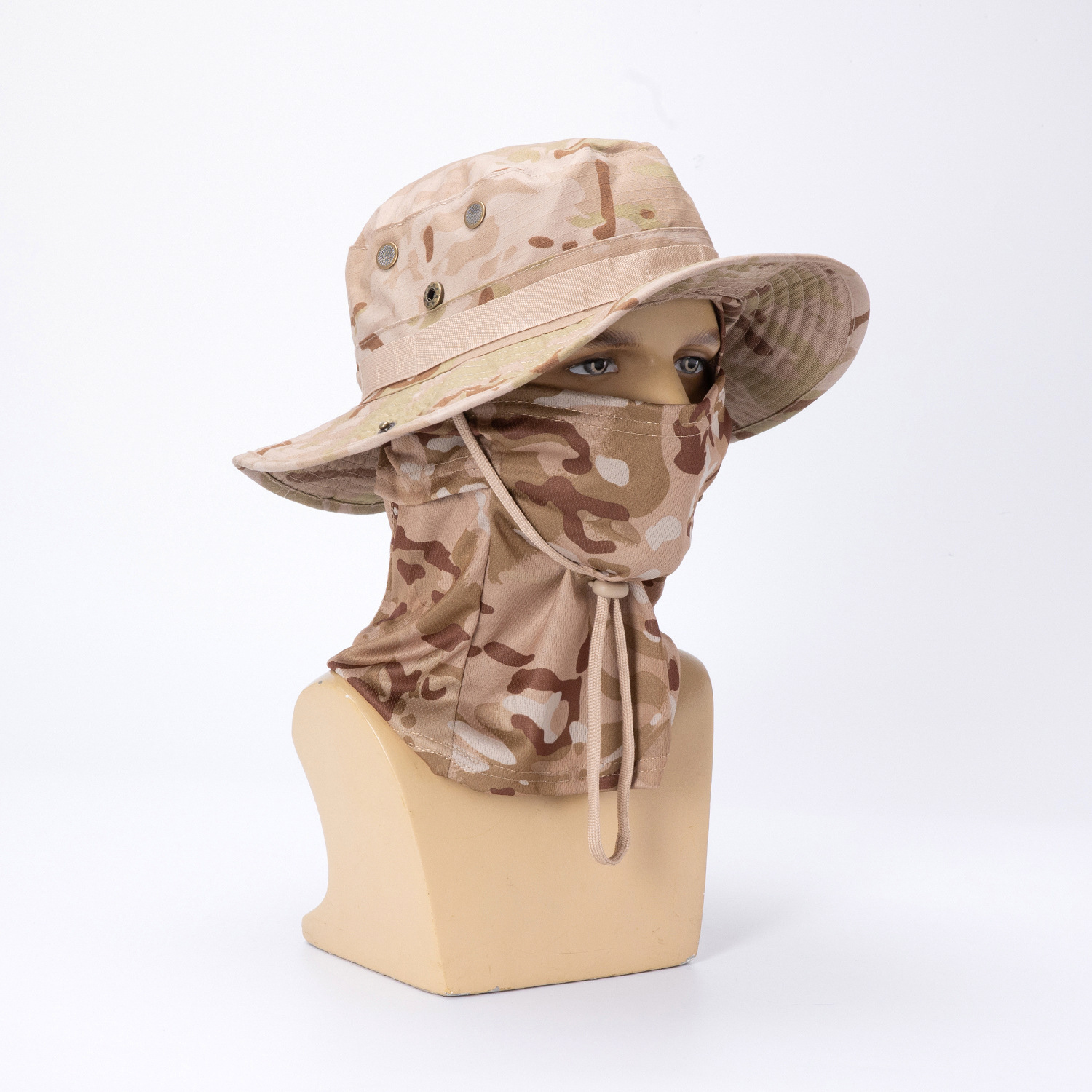 Sombrero de borde redondo de camuflaje transfronterizo Sombra de sol al aire libre Tácticas Funda de sombrero Benny Tapa de ley Balafak Máscara de pesca