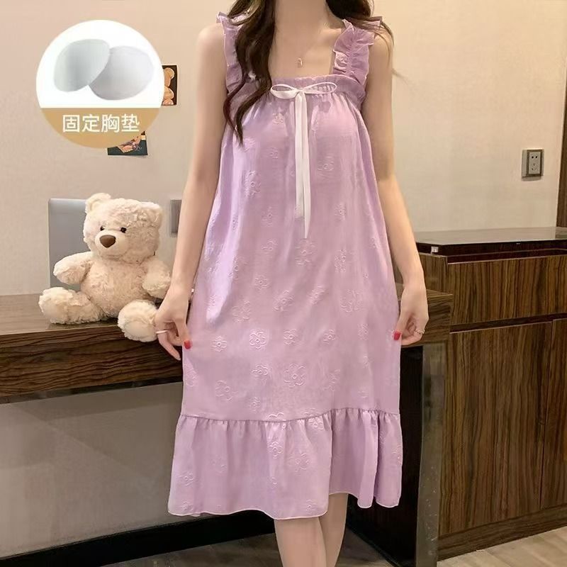Pijamas transfronterizos al por mayor con almohadilla para el pecho para mujer verano dulce y lindo camisón de algodón de nube estilo princesa ropa de hogar para estudiantes