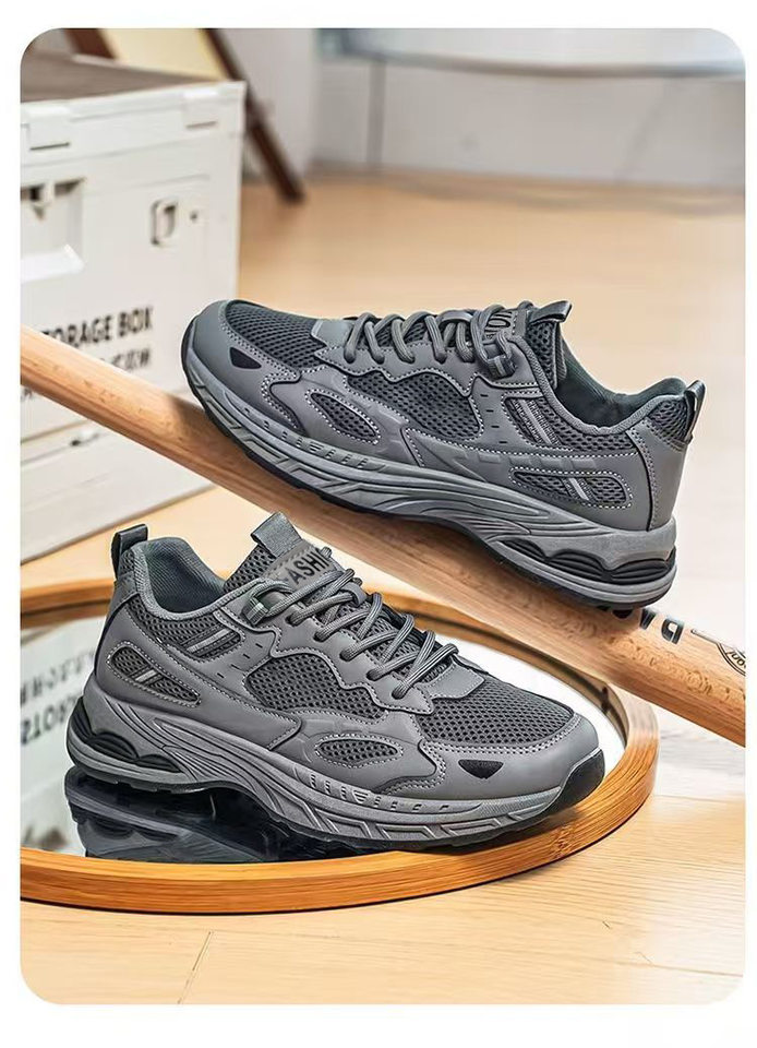 Giày thể thao nam sneaker thân lưới thoáng khí, đế cao su gót thấp, dây buộc, phong cách casual — F901 màu đen, F901 xám nhạt, F901 xám đậm chi tiết 10