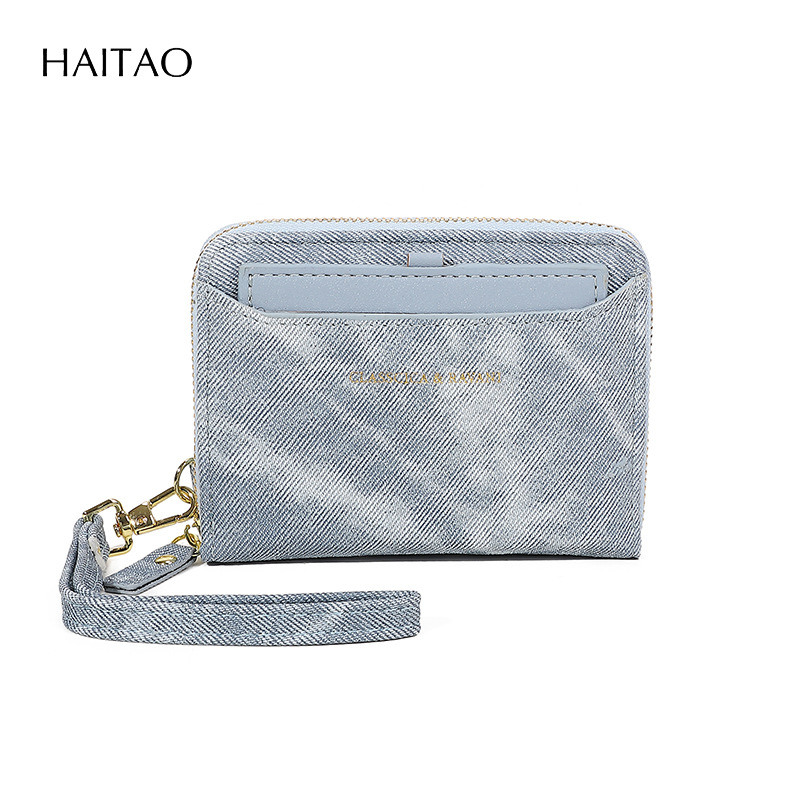 2025 estilo corto de moda color de contraste billetera de mujer estilo corto de alta gama con muñequera tarjetero monedero todo en uno