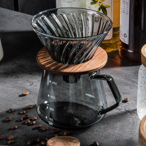 Hand-brewed coffee pot, cloud pot, sharing pot, thickened heat-resistant glass, cute coffee pot with scale, fair cup