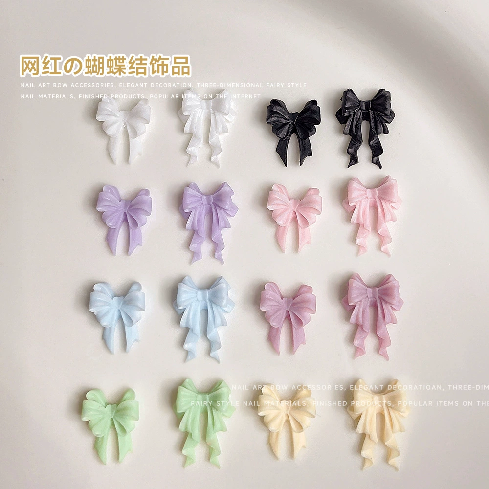 Красные маникюрные украшения с бантом Макарон смешанная лента мультяшная смола Сладкие милые аксессуары для ногтей