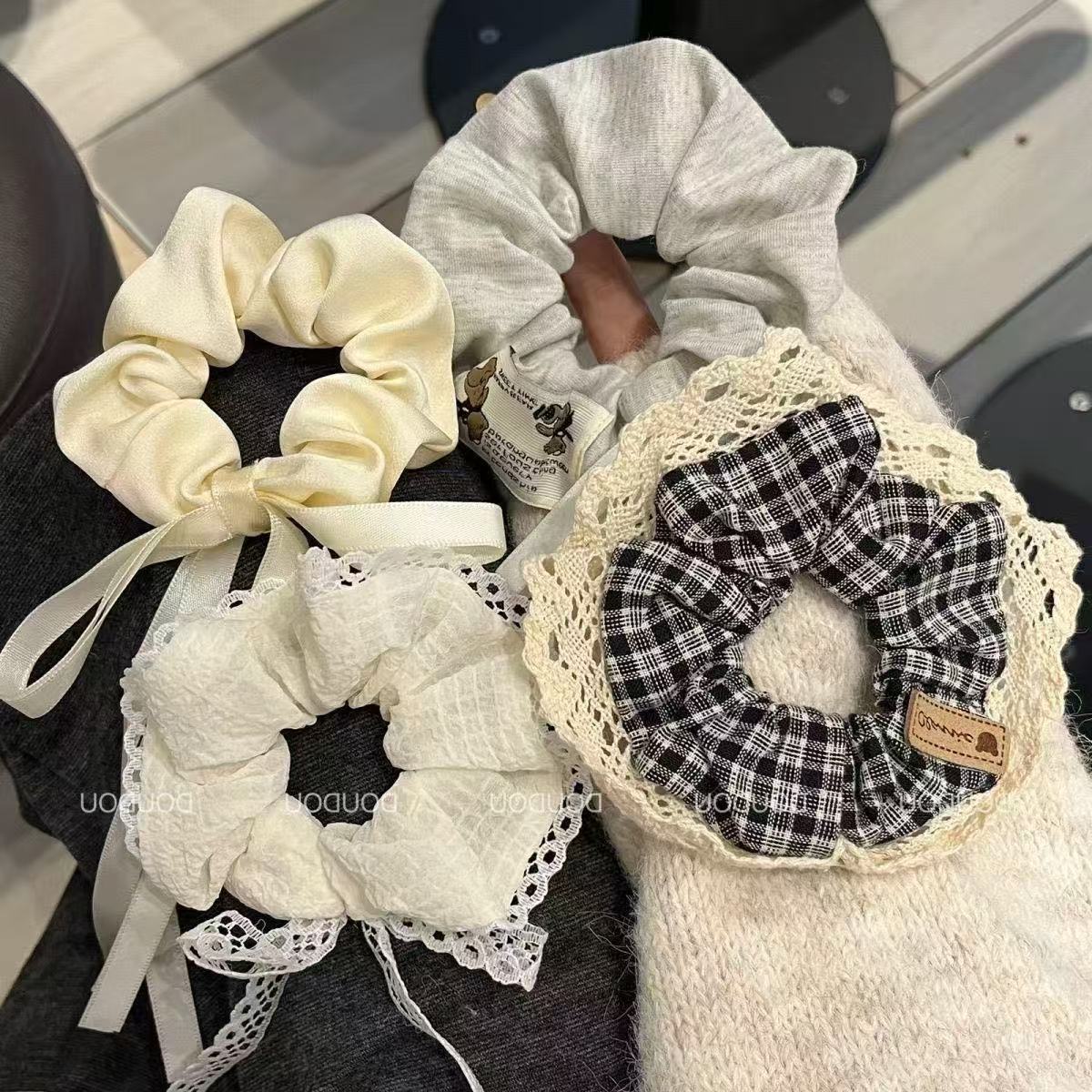 새로운 자오 루시 같은 스타일 레이스 대형 센터 헤어 링 봄과 여름 올 매치 여행 헤드 로프 여성의 귀여운 달콤한 가죽 스트랩 헤어 로프