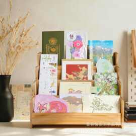跨境木质贺卡展示架供应商多功能贴纸展示架零售架木质桌面置物架
