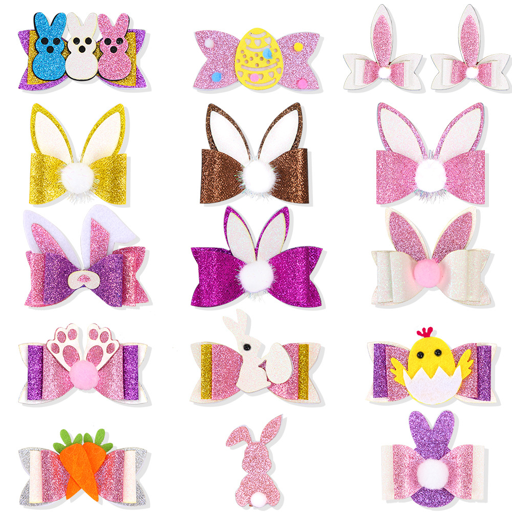 Nuevos dibujos animados para niños pascua cabello almidón oreja de conejo arco tarjeta de cabello fiesta huevo pollo adornos de cabello