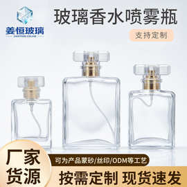 便携式香水喷雾瓶透明玻璃香水瓶持续喷雾瓶扁方玻璃香水空瓶裸瓶