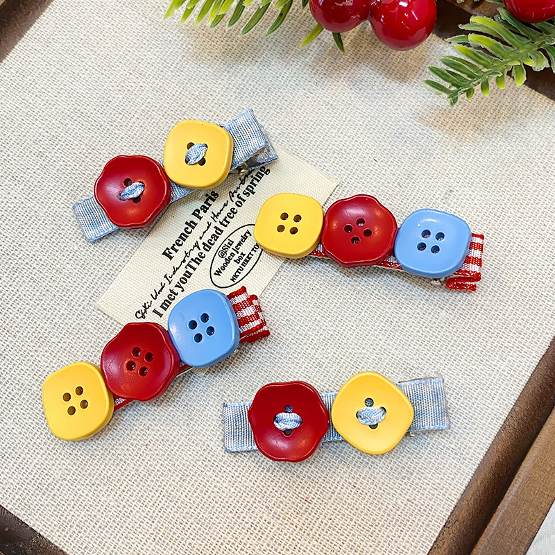 Korean Style Children's Solid Color Button Hair Clip Cute Cartoon Apple Duckbill Clip Sweet Girl Hairpin Bangs Clip
